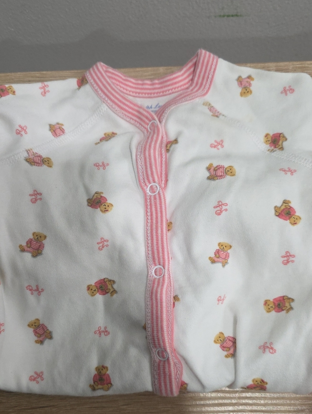 Polo by Ralph Lauren White and Pink Teddy-Print Baby Pajama Set